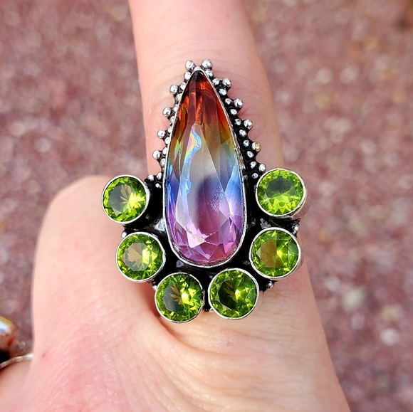 New Bi-Color Tourmaline & Peridot 925 Silver Ring. - Picture 7 of 12